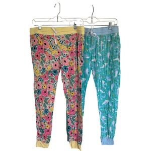 Little Sleepies Women Medium Pajama Jogger‎ Pants Lot 2 Poppy Floral Shark Bite